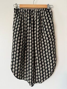 Madewell Black Silk Skirt with Cream Floral Motif XXS